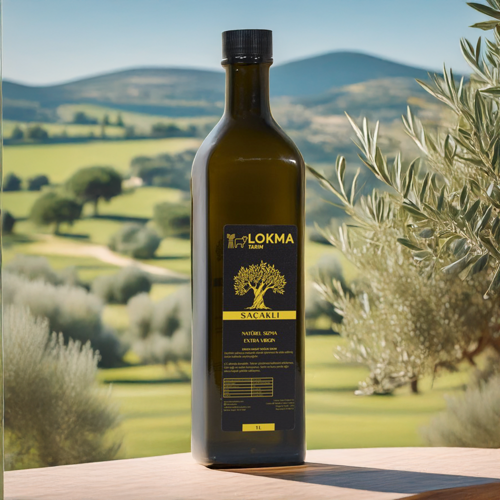 SAÇAKLI Erken Hasat Soğuk Sıkım Zeytinyağı 1 lt Cam Şişe